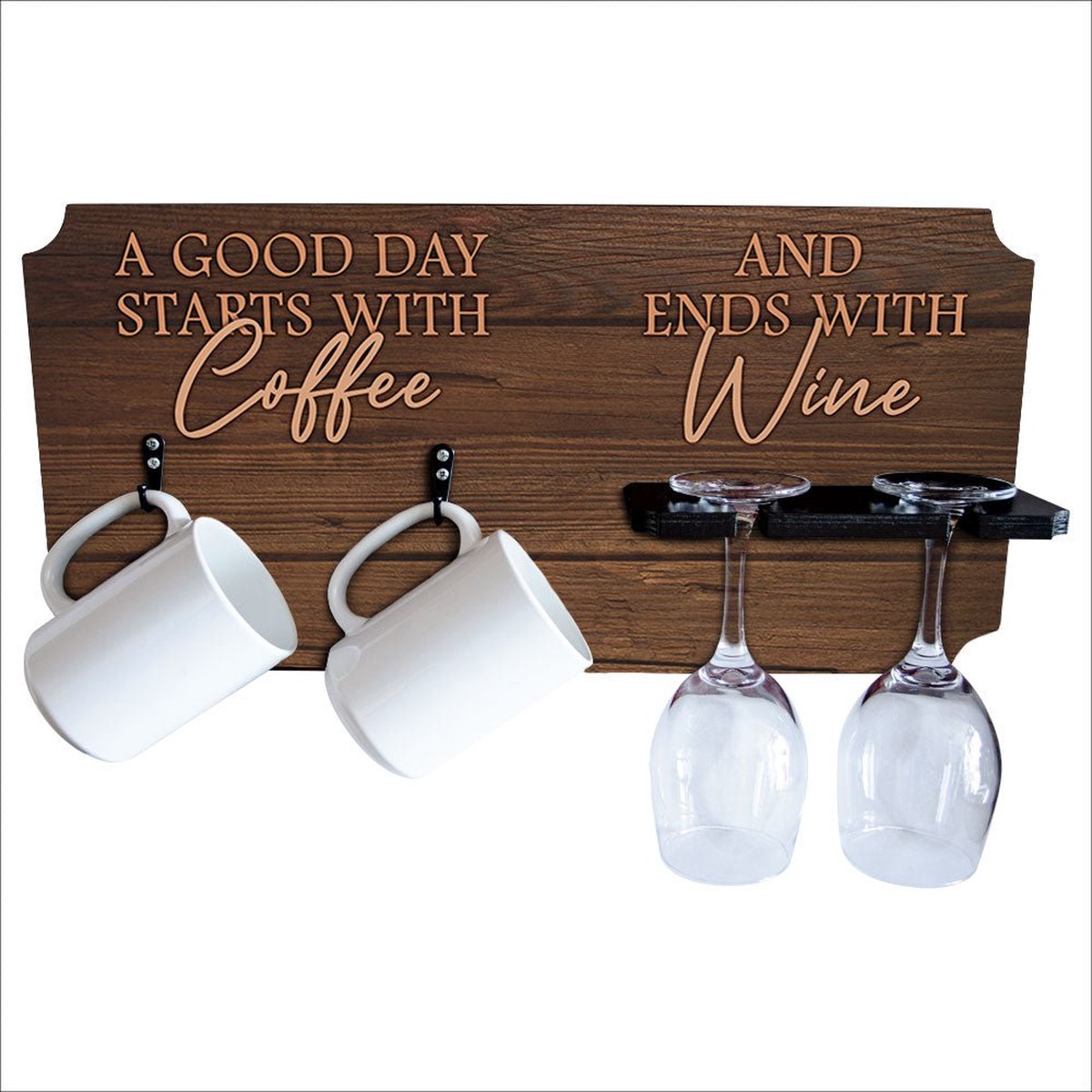 "Good Day Starts With Coffee and Ends With Wine" Coffee Mug and Wine Glass Holder