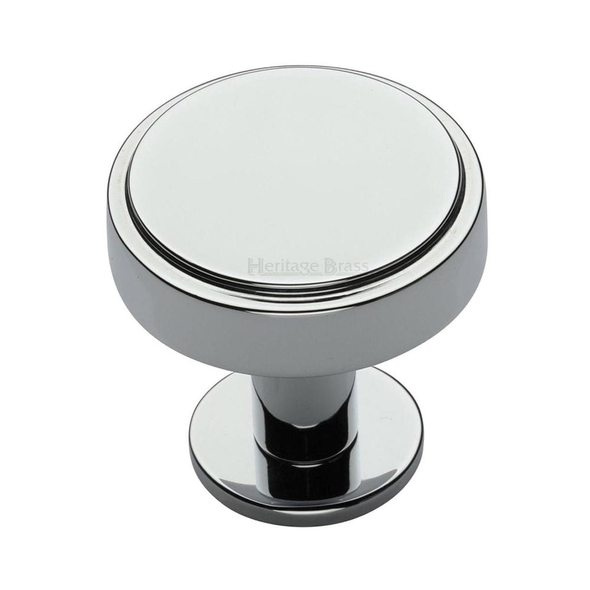Heritage Brass - Cabinet Knob Stepped Disc Design with Rose 38mm Polished Chrome Fin